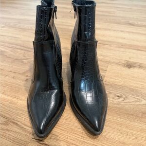 Sam Edelman Black Croc-Embossed Ankle Boots